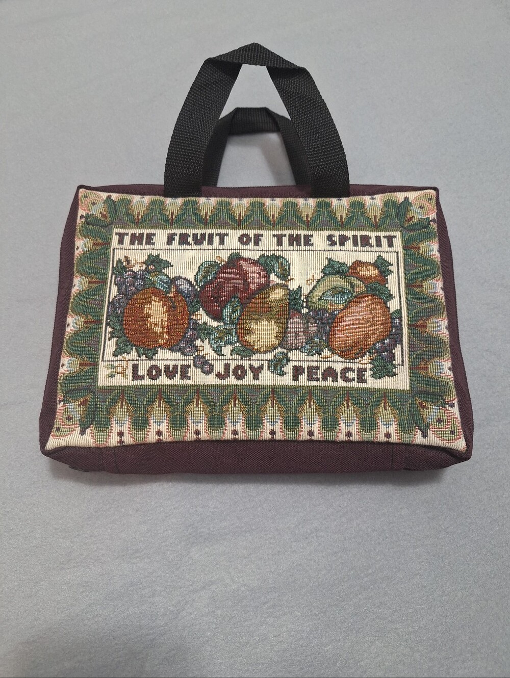 Fruit Of The Spirit Burgundy Tapestry Bible Carrier Case Bag 10x8 Needlepoint